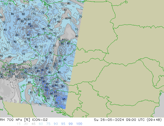 700 hPa Nispi Nem ICON-D2 Paz 26.05.2024 09 UTC