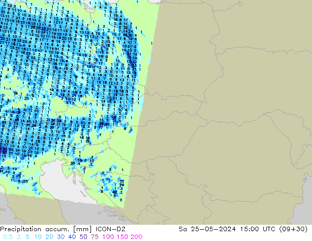 Precipitation accum. ICON-D2 Sa 25.05.2024 15 UTC