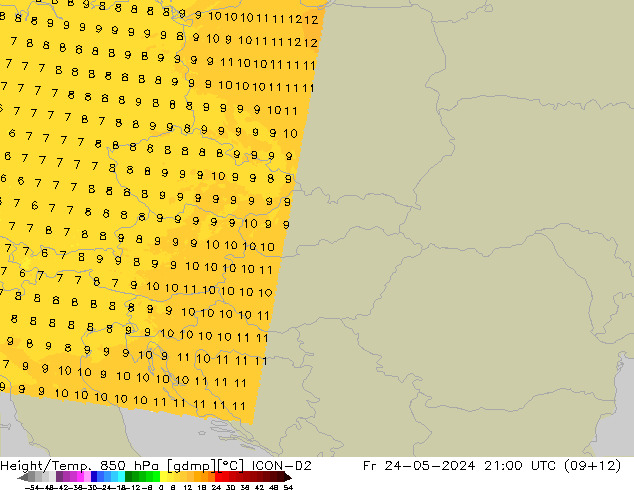 Height/Temp. 850 hPa ICON-D2 ven 24.05.2024 21 UTC