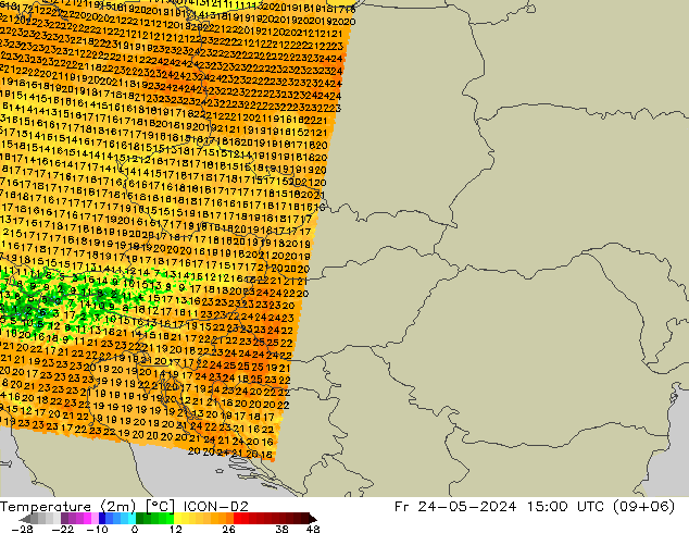 Temperature (2m) ICON-D2 Fr 24.05.2024 15 UTC