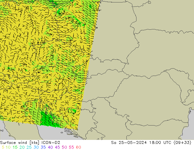 Surface wind ICON-D2 So 25.05.2024 18 UTC