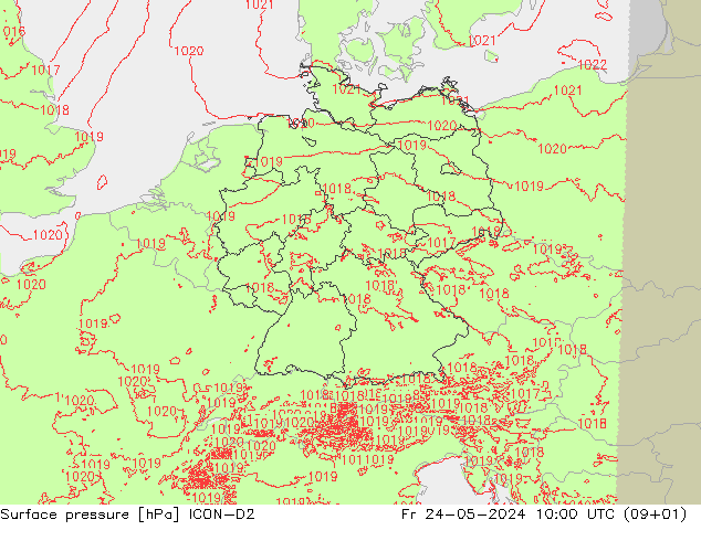 地面气压 ICON-D2 星期五 24.05.2024 10 UTC