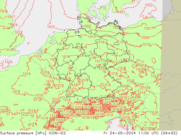 地面气压 ICON-D2 星期五 24.05.2024 11 UTC