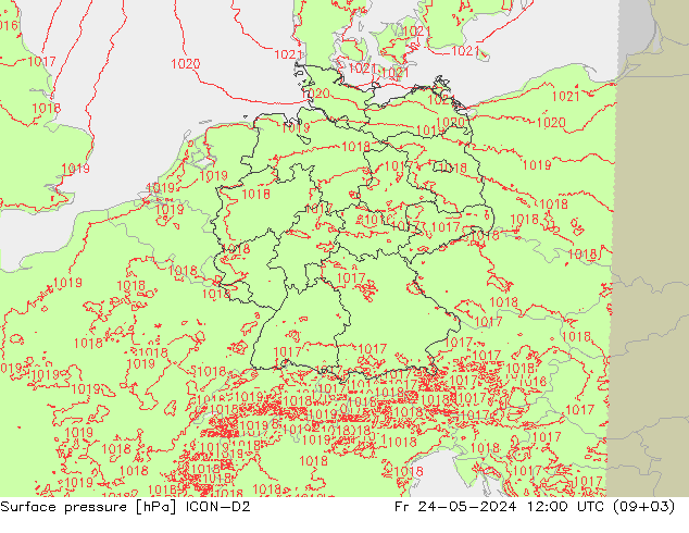 地面气压 ICON-D2 星期五 24.05.2024 12 UTC