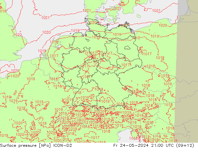 Surface pressure ICON-D2 Fr 24.05.2024 21 UTC