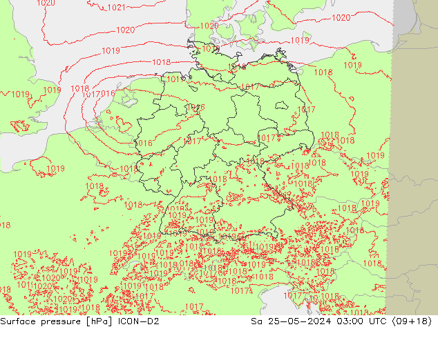 Surface pressure ICON-D2 Sa 25.05.2024 03 UTC