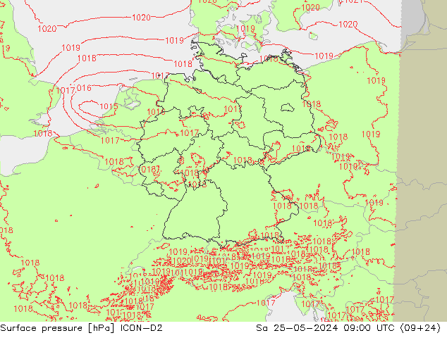 Atmosférický tlak ICON-D2 So 25.05.2024 09 UTC