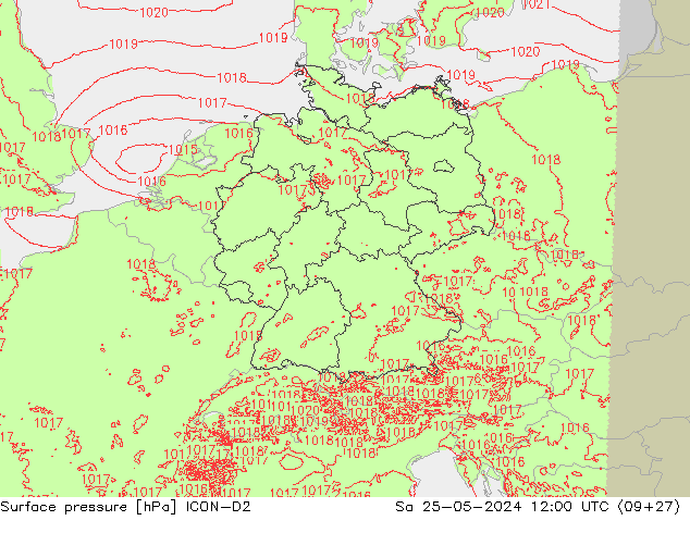 Atmosférický tlak ICON-D2 So 25.05.2024 12 UTC