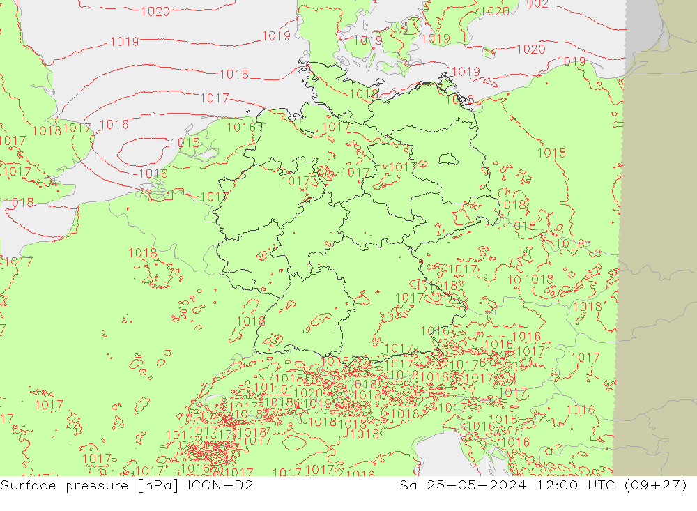 Atmosférický tlak ICON-D2 So 25.05.2024 12 UTC
