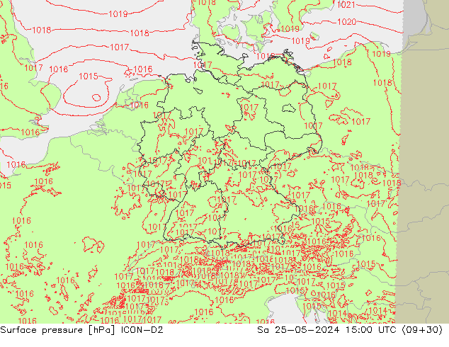 Surface pressure ICON-D2 Sa 25.05.2024 15 UTC