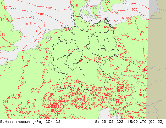 Surface pressure ICON-D2 Sa 25.05.2024 18 UTC