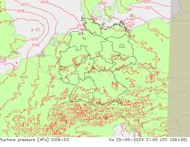 Surface pressure ICON-D2 Sa 25.05.2024 21 UTC