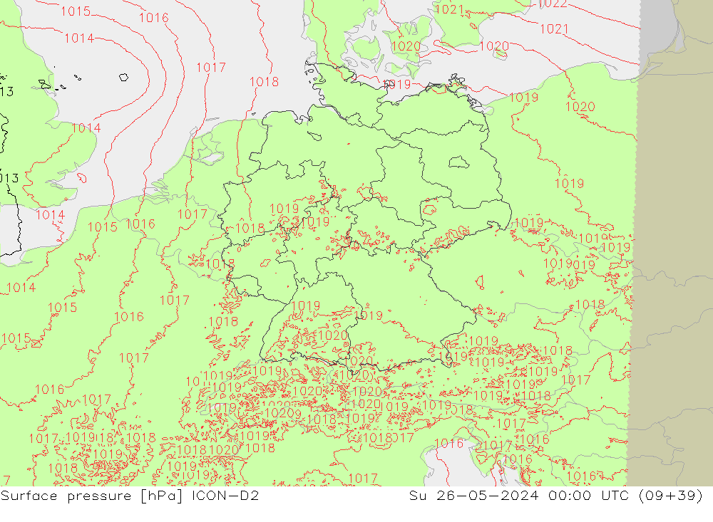 Surface pressure ICON-D2 Su 26.05.2024 00 UTC