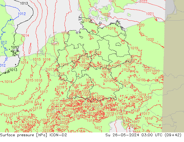 Atmosférický tlak ICON-D2 Ne 26.05.2024 03 UTC
