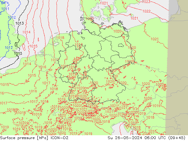 приземное давление ICON-D2 Вс 26.05.2024 06 UTC