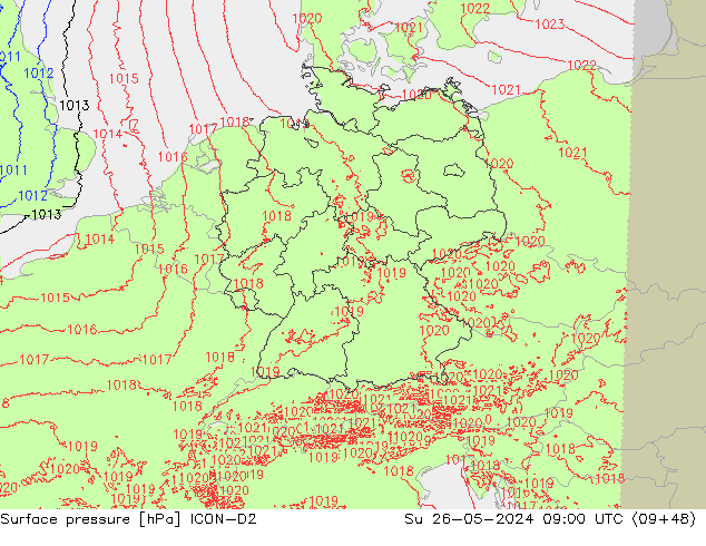 Surface pressure ICON-D2 Su 26.05.2024 09 UTC