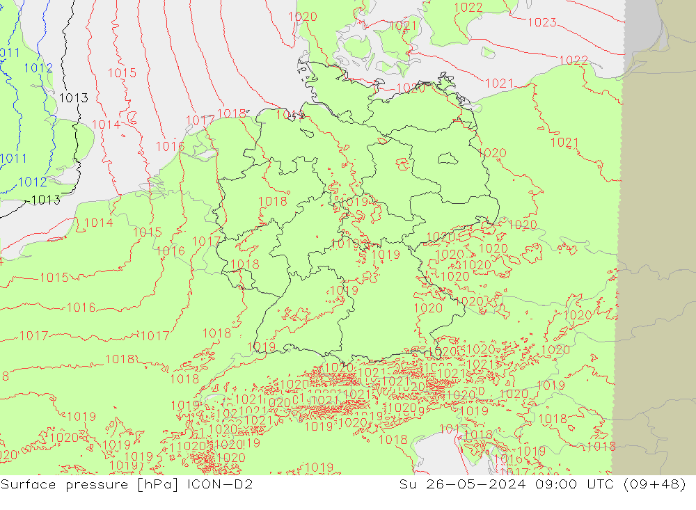 Bodendruck ICON-D2 So 26.05.2024 09 UTC