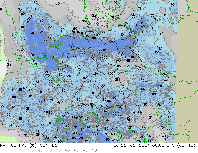 Humedad rel. 700hPa ICON-D2 sáb 25.05.2024 00 UTC