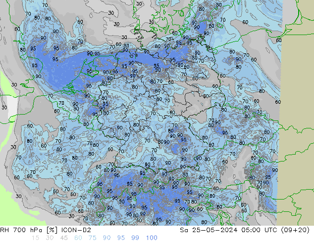 RH 700 hPa ICON-D2 Sa 25.05.2024 05 UTC