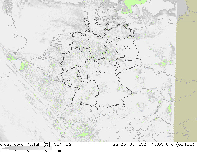 Bewolking (Totaal) ICON-D2 za 25.05.2024 15 UTC