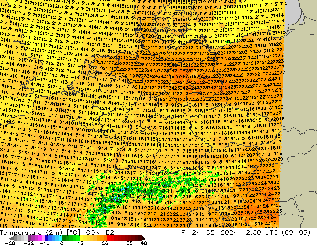 Temperature (2m) ICON-D2 Fr 24.05.2024 12 UTC