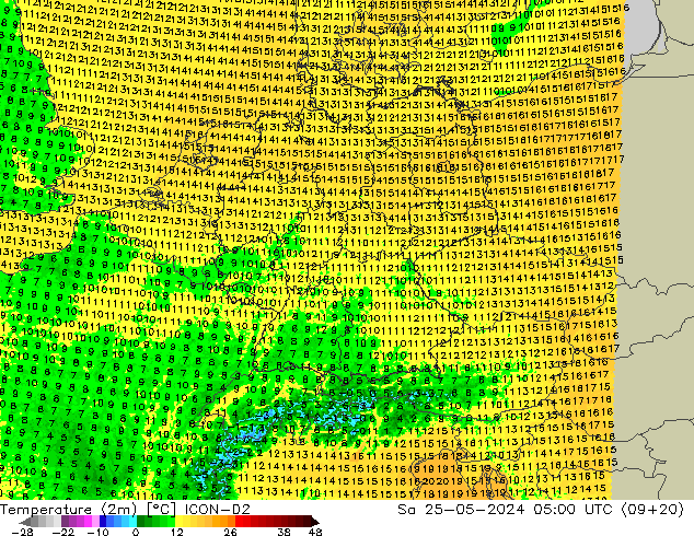 Temperature (2m) ICON-D2 Sa 25.05.2024 05 UTC