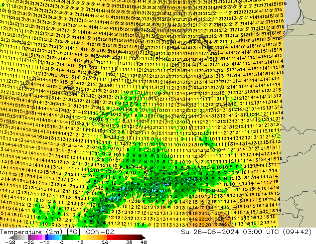 Temperaturkarte (2m) ICON-D2 So 26.05.2024 03 UTC