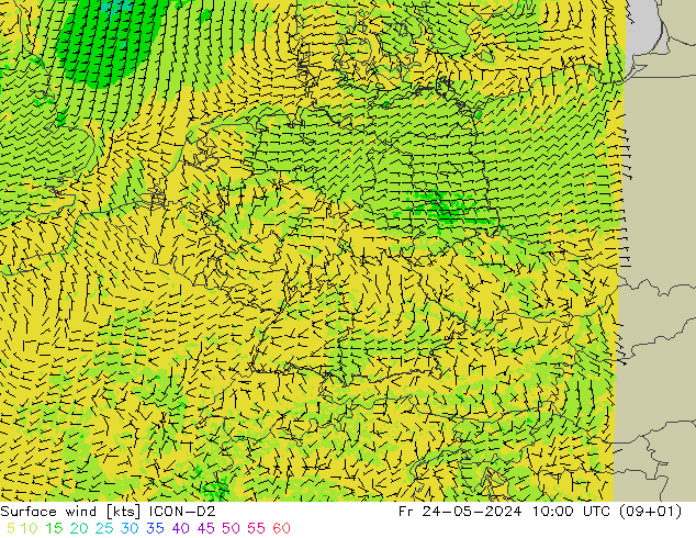 Surface wind ICON-D2 Fr 24.05.2024 10 UTC