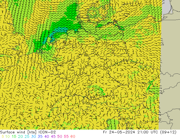 Surface wind ICON-D2 Fr 24.05.2024 21 UTC
