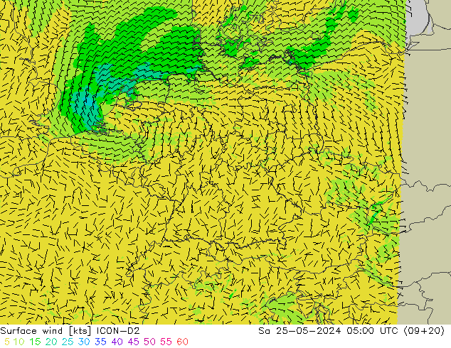 Bodenwind ICON-D2 Sa 25.05.2024 05 UTC