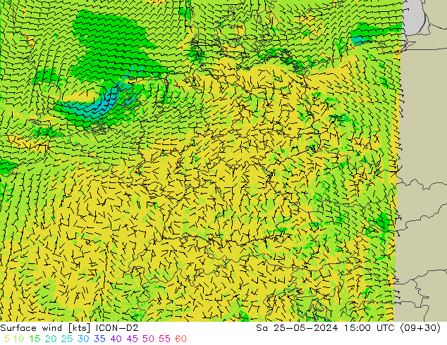 Surface wind ICON-D2 Sa 25.05.2024 15 UTC