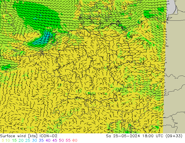 Surface wind ICON-D2 Sa 25.05.2024 18 UTC