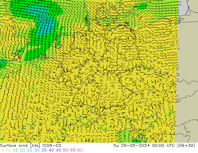 ветер 10 m ICON-D2 Вс 26.05.2024 00 UTC