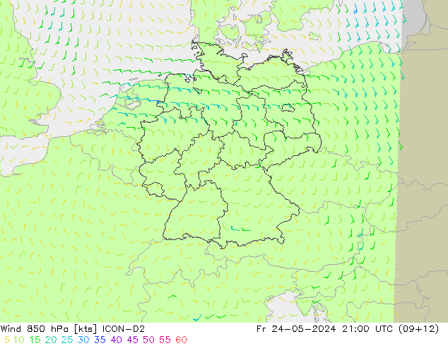 Wind 850 hPa ICON-D2 Fr 24.05.2024 21 UTC