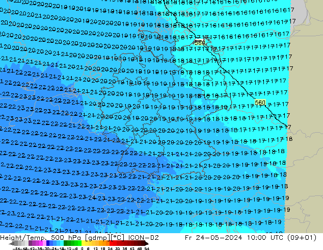 Géop./Temp. 500 hPa ICON-D2 ven 24.05.2024 10 UTC