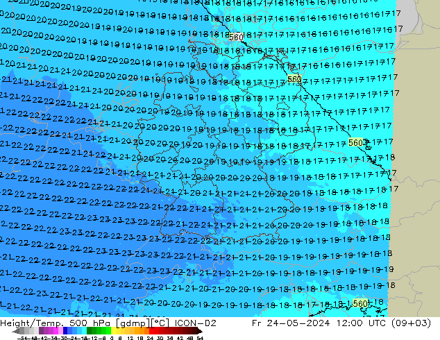 Height/Temp. 500 hPa ICON-D2 Fr 24.05.2024 12 UTC