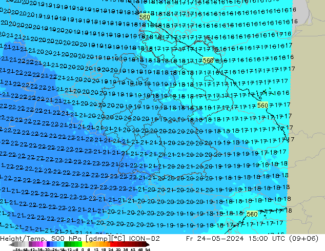 Height/Temp. 500 hPa ICON-D2 Pá 24.05.2024 15 UTC