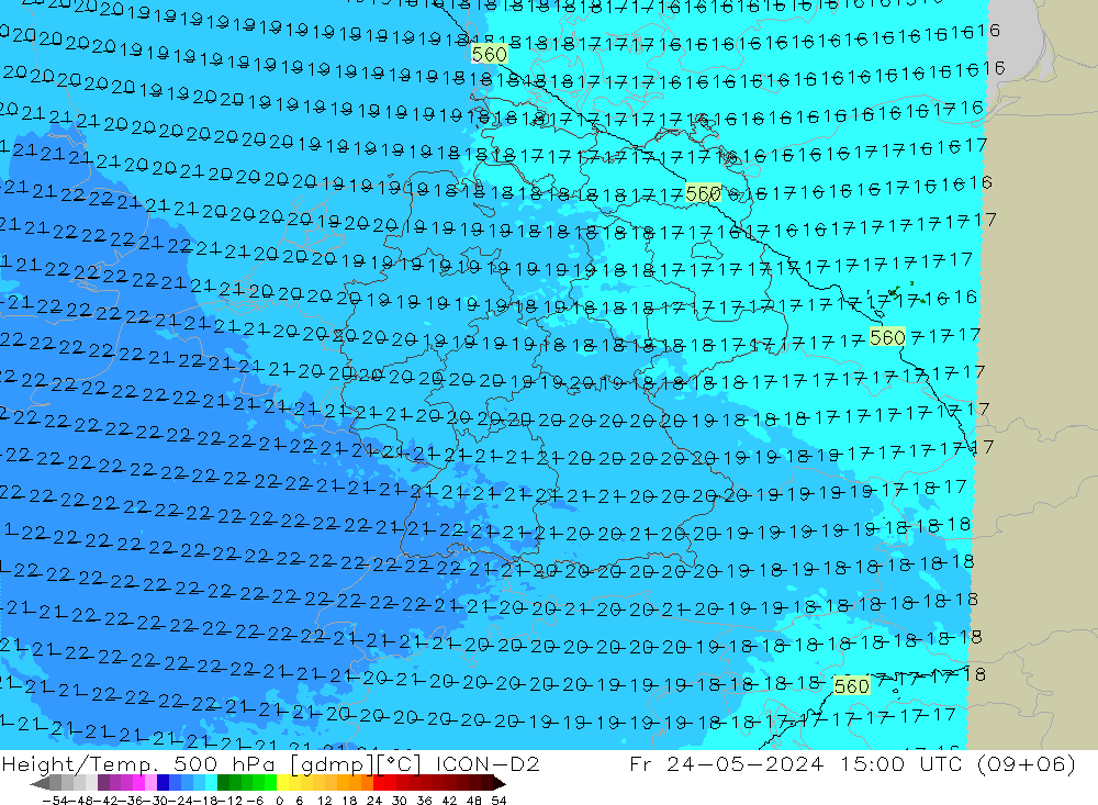 Height/Temp. 500 hPa ICON-D2  24.05.2024 15 UTC