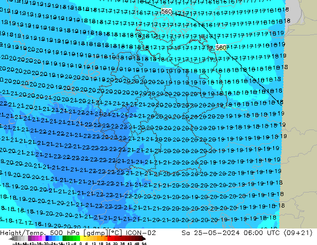 Height/Temp. 500 hPa ICON-D2 Sa 25.05.2024 06 UTC