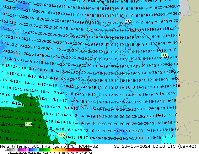 Yükseklik/Sıc. 500 hPa ICON-D2 Paz 26.05.2024 03 UTC