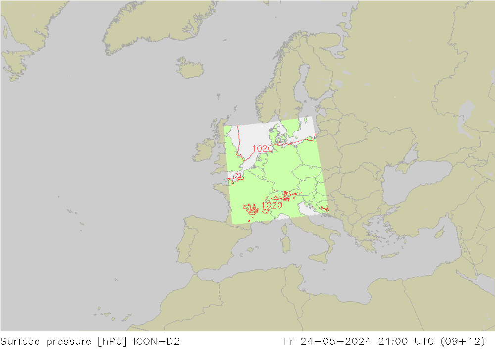 Surface pressure ICON-D2 Fr 24.05.2024 21 UTC