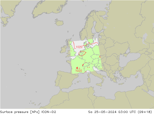 Atmosférický tlak ICON-D2 So 25.05.2024 03 UTC