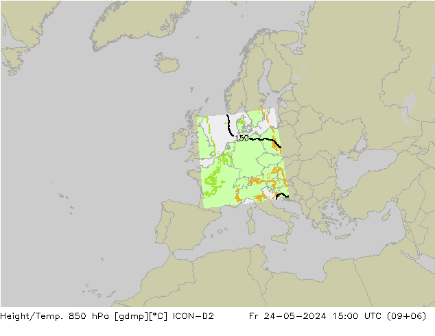 Height/Temp. 850 hPa ICON-D2 Fr 24.05.2024 15 UTC