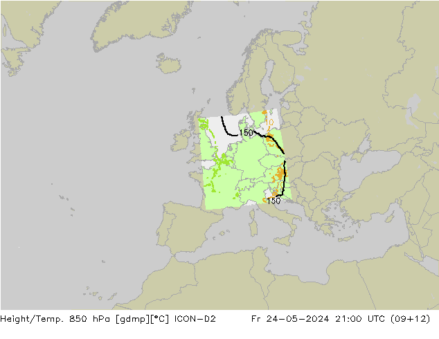 Height/Temp. 850 hPa ICON-D2  24.05.2024 21 UTC