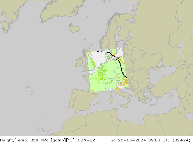 Height/Temp. 850 hPa ICON-D2 Sa 25.05.2024 09 UTC