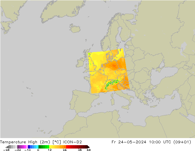 Temperatura máx. (2m) ICON-D2 vie 24.05.2024 10 UTC