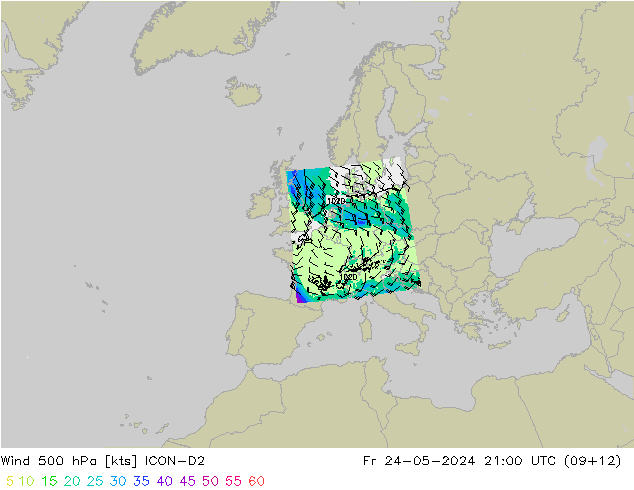 Wind 500 hPa ICON-D2 Fr 24.05.2024 21 UTC