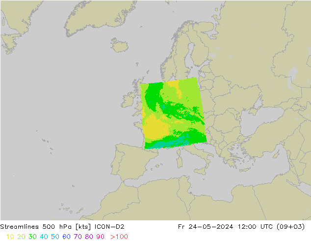 Linea di flusso 500 hPa ICON-D2 ven 24.05.2024 12 UTC