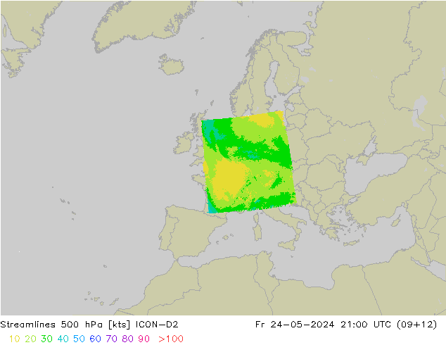 Stromlinien 500 hPa ICON-D2 Fr 24.05.2024 21 UTC