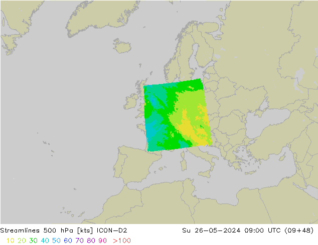 Streamlines 500 hPa ICON-D2 Su 26.05.2024 09 UTC